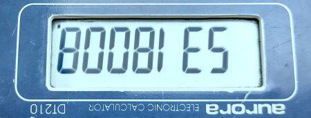 Calculator display showing figures to spell the word Boobies