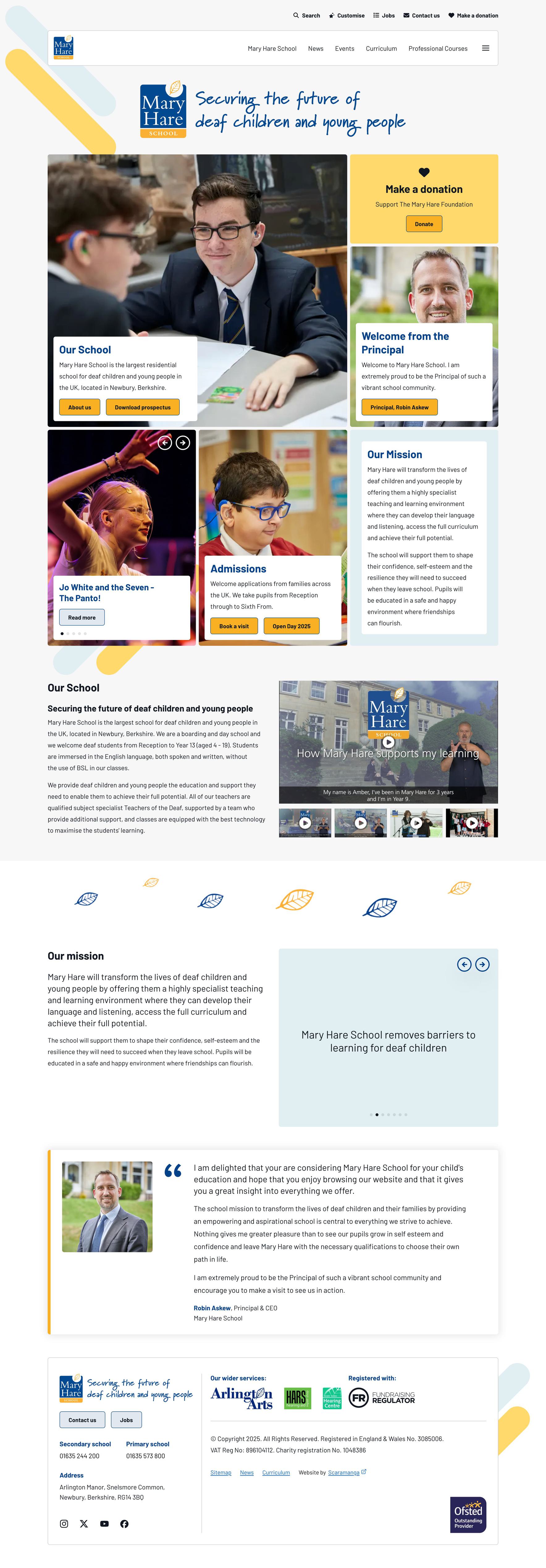 The home page from the Mary Hare School website