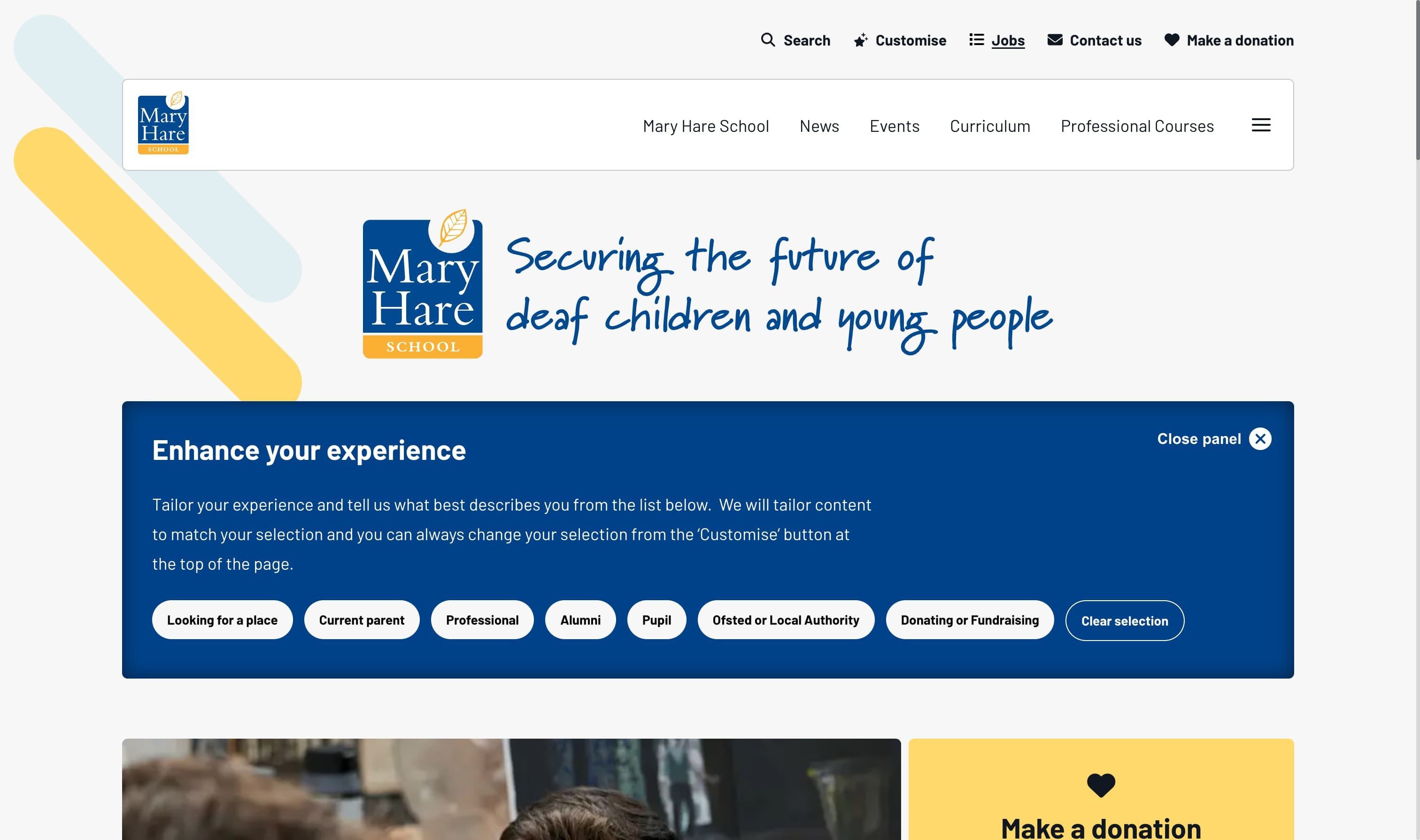 A screenshot form the website show the option for the user to ‘Enhance their experience’