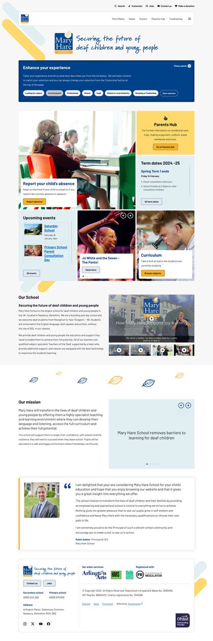 The home page from the Mary Hare School website