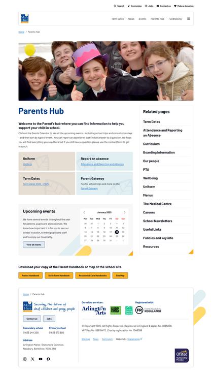 Parents Hub page from the Mary Hare School website